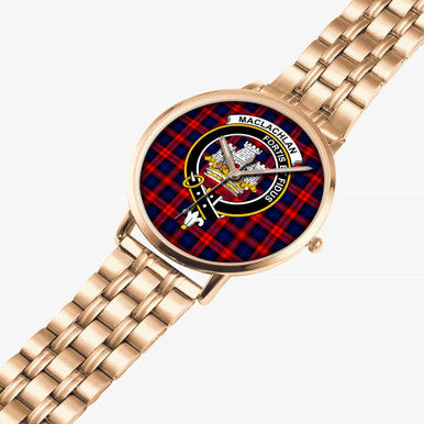Scottish MacLachlan Clan Crest Tartan Instafamous Steel Quartz Watches Tartan Plaid Rose Gold 2