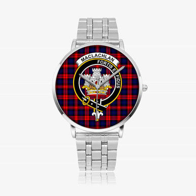 Scottish MacLachlan Clan Crest Tartan Instafamous Steel Quartz Watches Tartan Plaid Silver 1