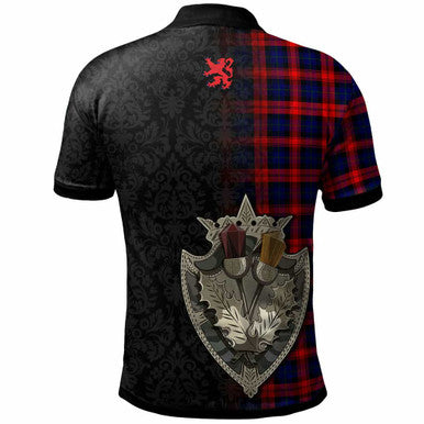 Scottish MacLachlan Clan Crest Tartan Polo Shirt - Half Thistle Flowers Celtic Design Back Side Tartan Plaid