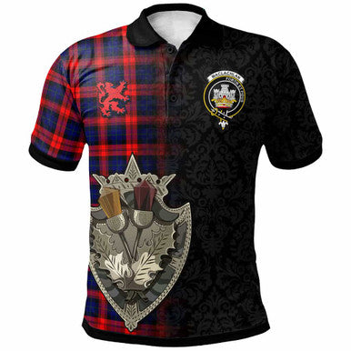 Scottish MacLachlan Clan Crest Tartan Polo Shirt - Half Thistle Flowers Celtic Design Front Side Tartan Plaid