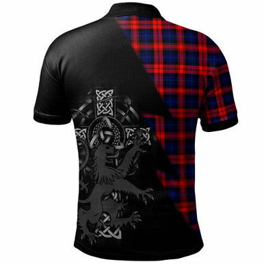 Scottish MacLachlan Clan Crest Tartan Polo Shirt - Lion Rampant Celtic Cross Flash Style Back Side Tartan Plaid