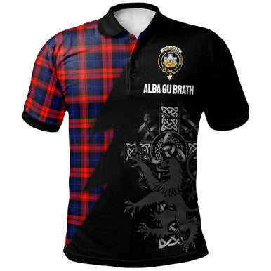Scottish MacLachlan Clan Crest Tartan Polo Shirt - Lion Rampant Celtic Cross Flash Style Front Side Tartan Plaid