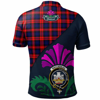 Scottish MacLachlan Clan Crest Tartan Polo Shirt - Scotland Thistle Style Back Side Tartan Plaid