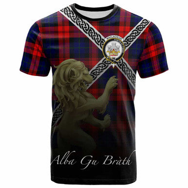 Scottish MacLachlan Clan Crest Tartan T-Shirt - Celtic With Scotland Lion Front Side Tartan Plaid