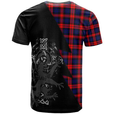 Scottish MacLachlan Clan Crest Tartan T-Shirt - Lion Rampant Celtic Cross Flash Style Back Side Tartan Plaid