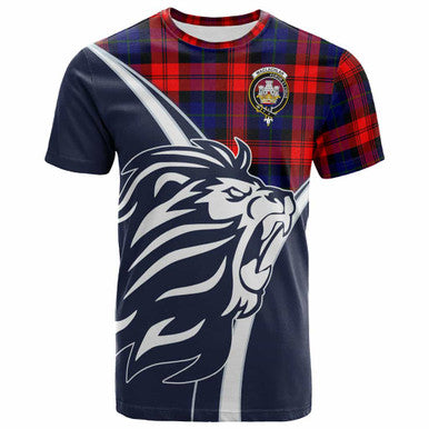 Scottish MacLachlan Clan Crest Tartan T-Shirt - Scottish Flag With Lion Front Side Tartan Plaid