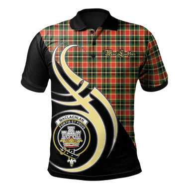 Scottish MacLachlan Hunting Modern Clan Crest Tartan Polo Shirt Believe in Me Front Side Tartan Plaid