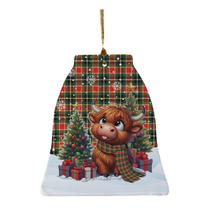 Scottish MacLachlan Hunting Modern Clan Tartan Ceramic Ornament Cute Highland Cow Christmas Bell Style Tartan Plaid