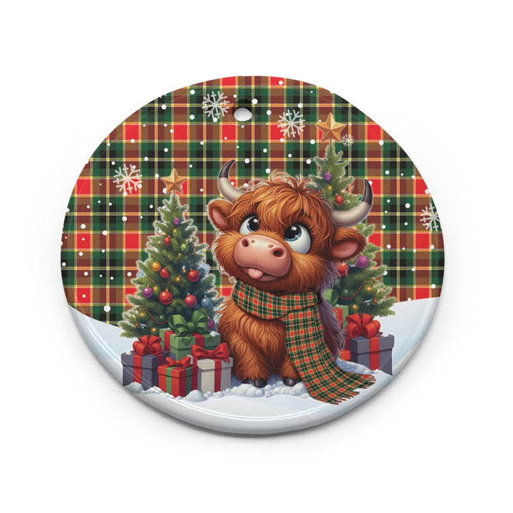 Scottish MacLachlan Hunting Modern Clan Tartan Ceramic Ornament Cute Highland Cow Christmas Circle Style Tartan Plaid