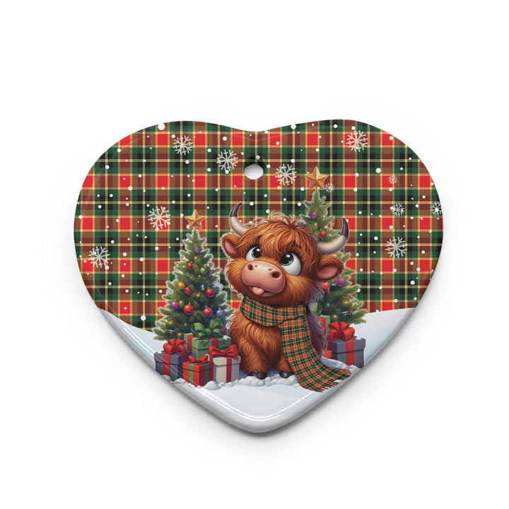 Scottish MacLachlan Hunting Modern Clan Tartan Ceramic Ornament Cute Highland Cow Christmas Heart Style Tartan Plaid