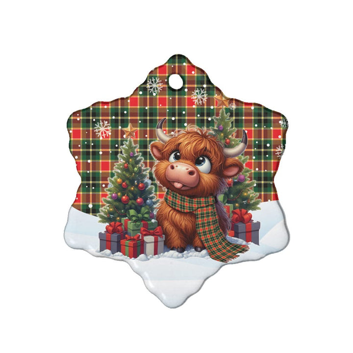 Scottish MacLachlan Hunting Modern Clan Tartan Ceramic Ornament Cute Highland Cow Christmas Snow Flake Style Tartan Plaid