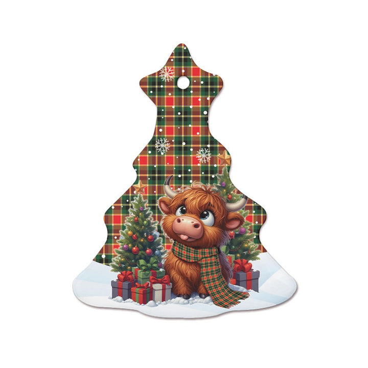 Scottish MacLachlan Hunting Modern Clan Tartan Ceramic Ornament Cute Highland Cow Christmas Tree Style Tartan Plaid