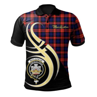 Scottish MacLachlan Modern Clan Crest Tartan Polo Shirt Believe in Me Front Side Tartan Plaid