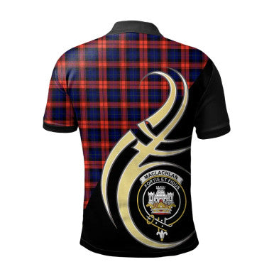 Scottish MacLachlan Modern Clan Crest Tartan Polo Shirt Believe in Me Back Side Tartan Plaid