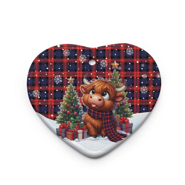 Scottish MacLachlan Modern Clan Tartan Ceramic Ornament Cute Highland Cow Christmas Heart Style Tartan Plaid