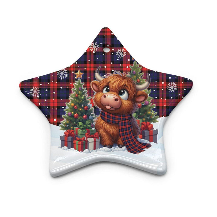 Scottish MacLachlan Modern Clan Tartan Ceramic Ornament Cute Highland Cow Christmas Star Style Tartan Plaid