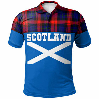 Scottish MacLachlan Modern Clan Tartan Polo Shirt - Lion Rampant of Scotland With Flag Front Side Tartan Plaid