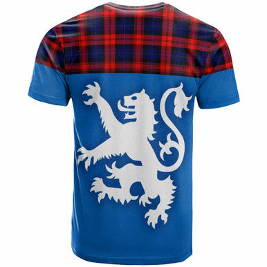 Scottish MacLachlan Modern Clan Tartan T-Shirt - Lion Rampant of Scotland With Flag Back Side Tartan Plaid