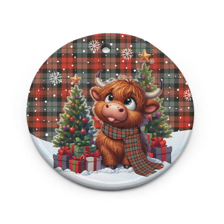 Scottish MacLachlan Weathered Clan Tartan Ceramic Ornament Cute Highland Cow Christmas Circle Style Tartan Plaid
