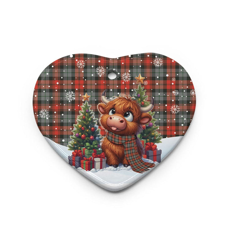 Scottish MacLachlan Weathered Clan Tartan Ceramic Ornament Cute Highland Cow Christmas Heart Style Tartan Plaid