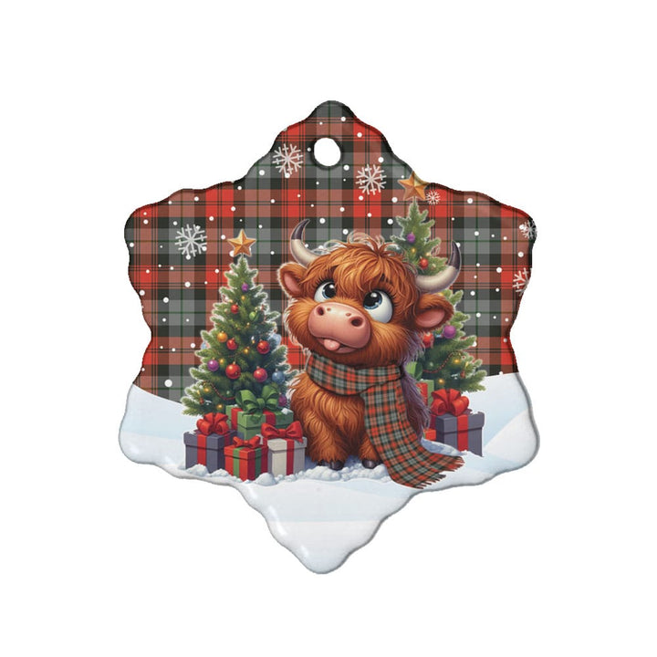 Scottish MacLachlan Weathered Clan Tartan Ceramic Ornament Cute Highland Cow Christmas Snow Flake Style Tartan Plaid