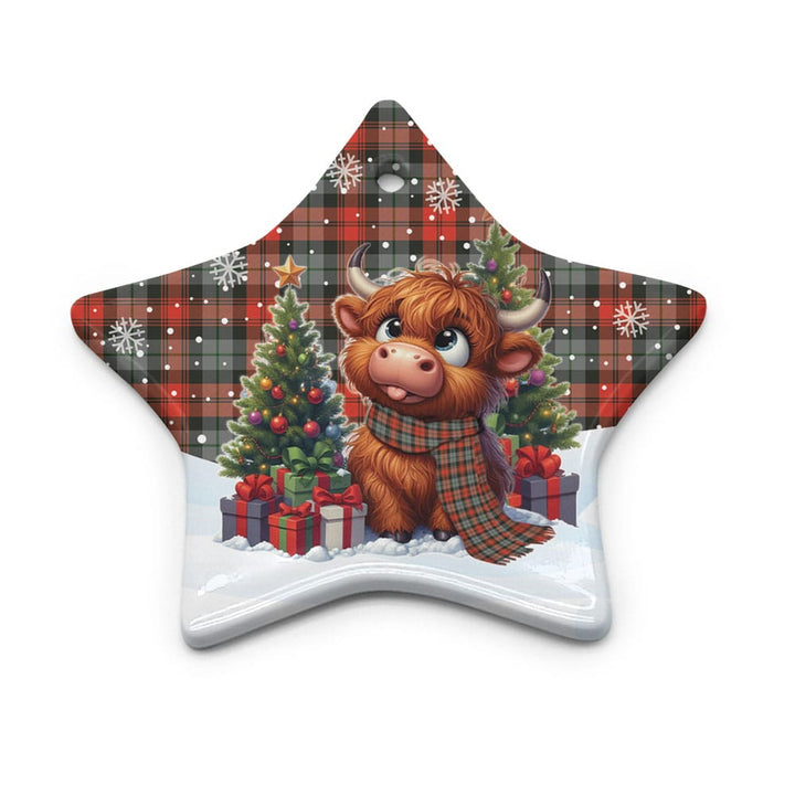 Scottish MacLachlan Weathered Clan Tartan Ceramic Ornament Cute Highland Cow Christmas Star Style Tartan Plaid