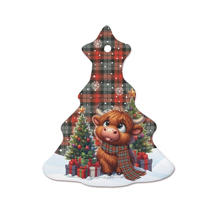 Scottish MacLachlan Weathered Clan Tartan Ceramic Ornament Cute Highland Cow Christmas Tree Style Tartan Plaid