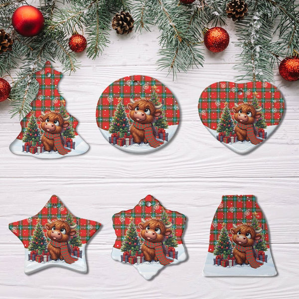 Scottish MacLaine of Loch Buie Clan Tartan Ceramic Ornament Cute Highland Cow Christmas All Style Tartan Plaid