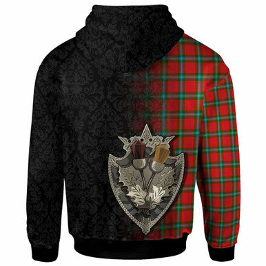 Scottish MacLaine of Loch Buie Clan Tartan Hoodie - Half Thistle Flowers Celtic Design Back Side Tartan Plaid