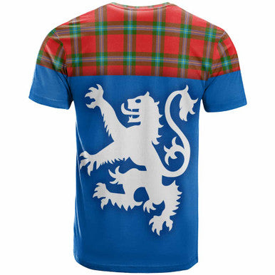 Scottish MacLaine of Loch Buie Clan Tartan T-Shirt - Lion Rampant of Scotland With Flag Back Side Tartan Plaid