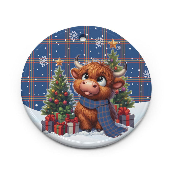 Scottish MacLaine of Loch Buie Hunting Ancient Clan Tartan Ceramic Ornament Cute Highland Cow Christmas Circle Style Tartan Plaid