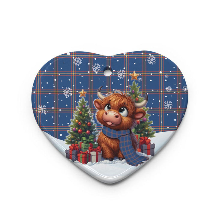 Scottish MacLaine of Loch Buie Hunting Ancient Clan Tartan Ceramic Ornament Cute Highland Cow Christmas Heart Style Tartan Plaid