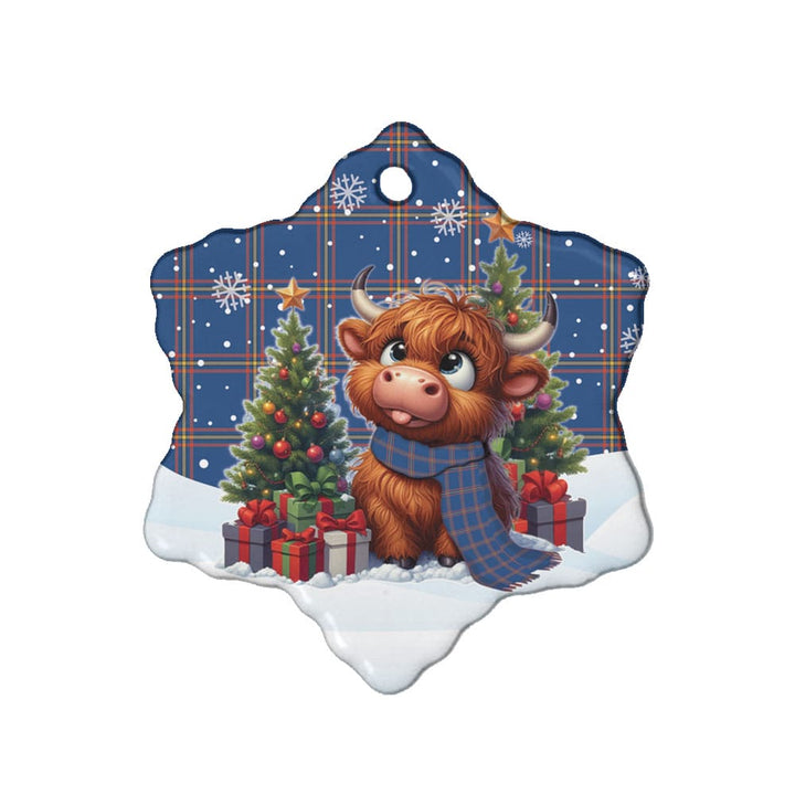 Scottish MacLaine of Loch Buie Hunting Ancient Clan Tartan Ceramic Ornament Cute Highland Cow Christmas Snow Flake Style Tartan Plaid