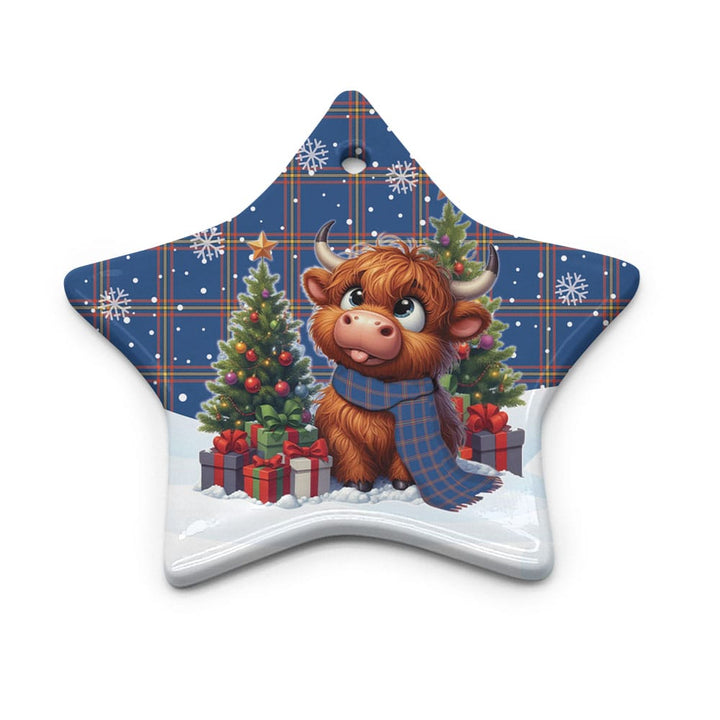 Scottish MacLaine of Loch Buie Hunting Ancient Clan Tartan Ceramic Ornament Cute Highland Cow Christmas Star Style Tartan Plaid