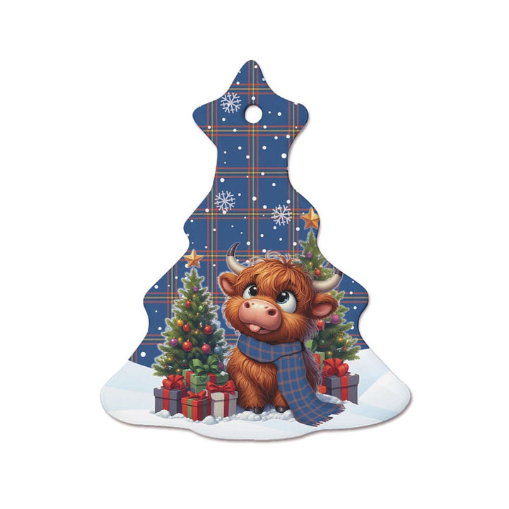 Scottish MacLaine of Loch Buie Hunting Ancient Clan Tartan Ceramic Ornament Cute Highland Cow Christmas Tree Style Tartan Plaid