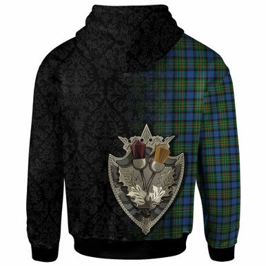 Scottish MacLaren Ancient Clan Tartan Hoodie - Half Thistle Flowers Celtic Design Back Side Tartan Plaid