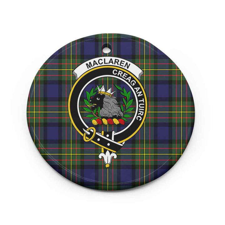 Scottish MacLaren Clan Crest Tartan Ceramic Ornament Circle Shape Tartan Plaid