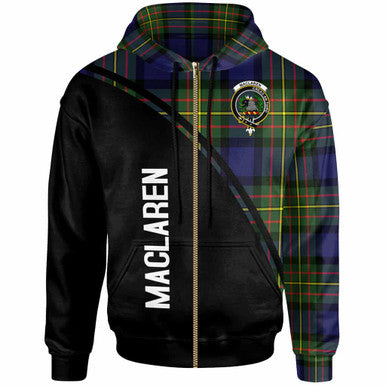 Scottish MacLaren Clan Crest Tartan Curve Hoodie Zip-up Tartan Plaid