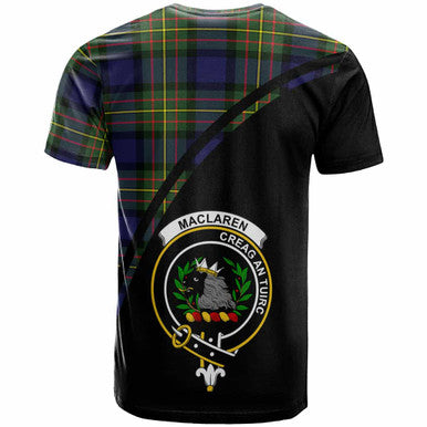 Scottish MacLaren Clan Crest Tartan Curve T-Shirt Back Side Tartan Plaid