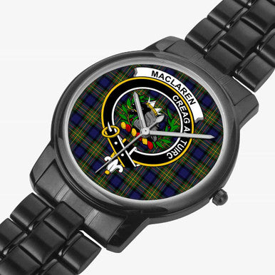 Scottish MacLaren Clan Crest Tartan Folding Clasp Steel Quartz Watches Tartan Plaid Black 2