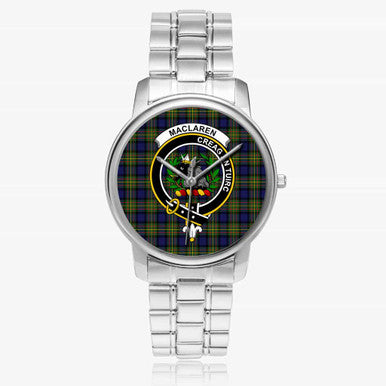Scottish MacLaren Clan Crest Tartan Folding Clasp Steel Quartz Watches Tartan Plaid Silver 1
