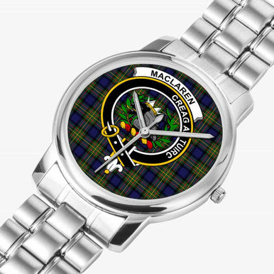 Scottish MacLaren Clan Crest Tartan Folding Clasp Steel Quartz Watches Tartan Plaid Silver 2