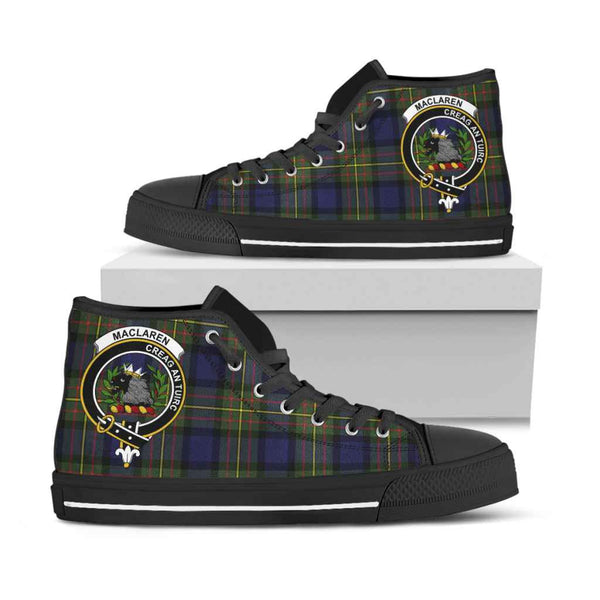 Scottish MacLaren Clan Crest Tartan High Top Shoes Black Sole Tartan Plaid