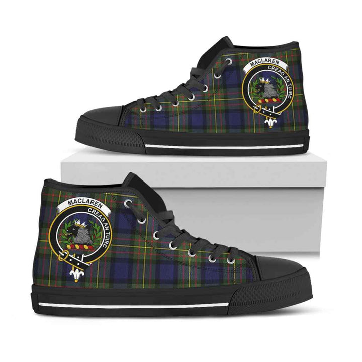Scottish MacLaren Clan Crest Tartan High Top Shoes Black Sole Tartan Plaid