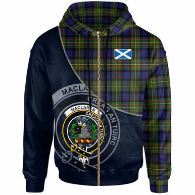 Scottish MacLaren Clan Crest Tartan Hoodie - Bend Style Zip-up Tartan Plaid