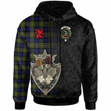 Scottish MacLaren Clan Crest Tartan Hoodie - Half Thistle Flowers Celtic Design Front Side Tartan Plaid