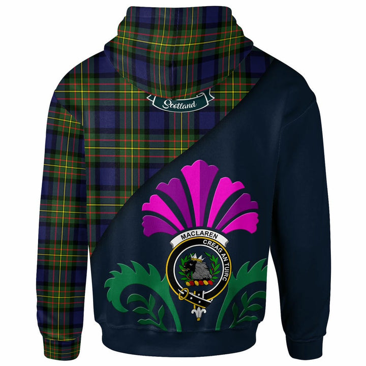 Scottish MacLaren Clan Crest Tartan Hoodie - Scotland Thistle Style Back Side Tartan Plaid