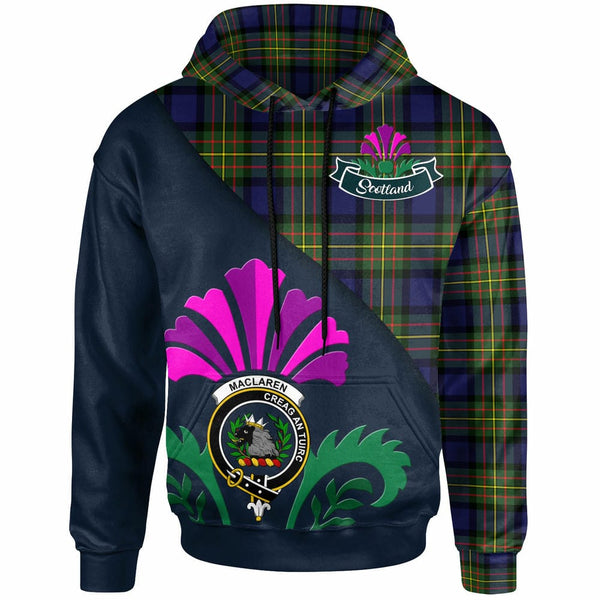 Scottish MacLaren Clan Crest Tartan Hoodie - Scotland Thistle Style Front Side Tartan Plaid