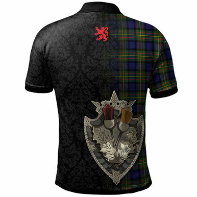 Scottish MacLaren Clan Crest Tartan Polo Shirt - Half Thistle Flowers Celtic Design Back Side Tartan Plaid