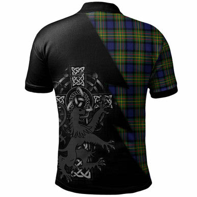 Scottish MacLaren Clan Crest Tartan Polo Shirt - Lion Rampant Celtic Cross Flash Style Back Side Tartan Plaid
